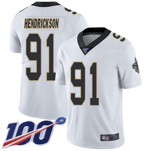 Men New Orleans Saints Limited White Trey Hendrickson Road Jersey NFL Football #91 100th Season Vapor Untouchable Jersey